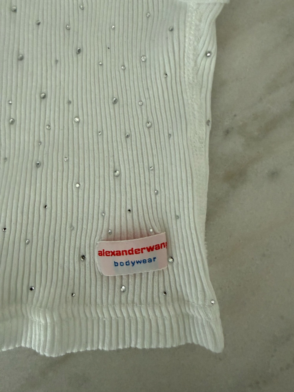 Alexander Wang White Ribbed Racerback Tank with Rhinestones - Picture 6 of 7